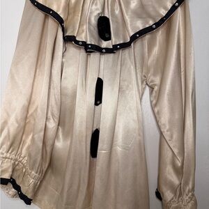 Vintage Satin Ruffled Clown Blouse with Black Accents